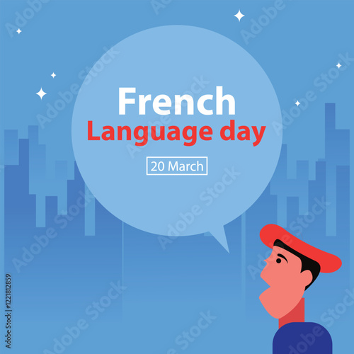 illustration vector graphic of a man emits a speech bubble, perfect for international day, french language day, celebrate, greeting card, etc.