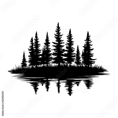 Simple forest linear art illustration silhouette vector