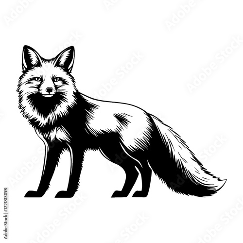 Simple fox full body linear illustration wildlife animal vector