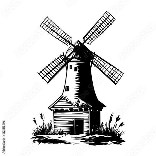 Windmill linear windmill illustration black vector