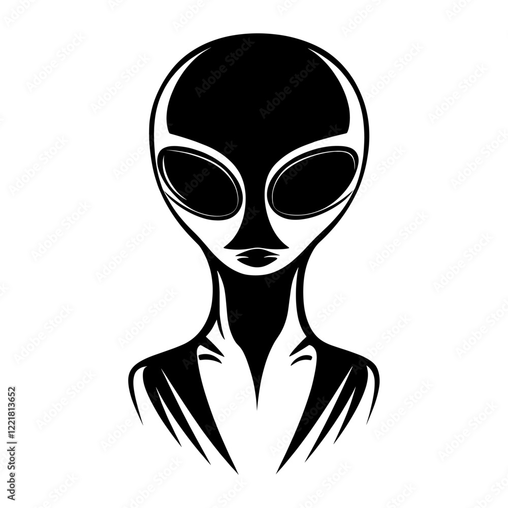 Simple aliens linear illustration black white vector Simple aliens linear illustration black white vector