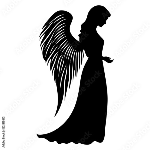 Simple angel linear silhouette black white vector