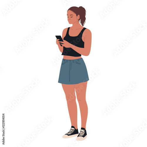 Woman skirt phone standing vector