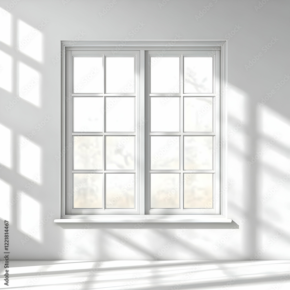 Sunlight through window in white room, interior design Sunlight through window in white room, interior design