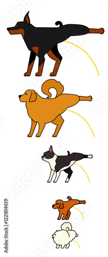 おしっこする犬（カラー）ポメラニアン／トイプードル／ボストンテリア／ゴールデンレトリバー ／ドーベル