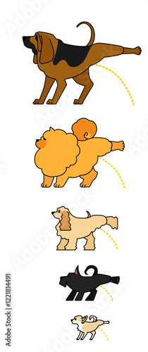 おしっこする犬（カラー）チワワ／スコティッシュテリア／アメリカン・コッカ・スパニエル／チャウチャウ
