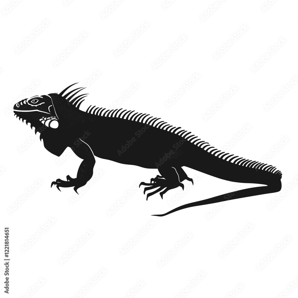 Fototapeta premium Iguana roaring walking iguana illustration silhouette vector