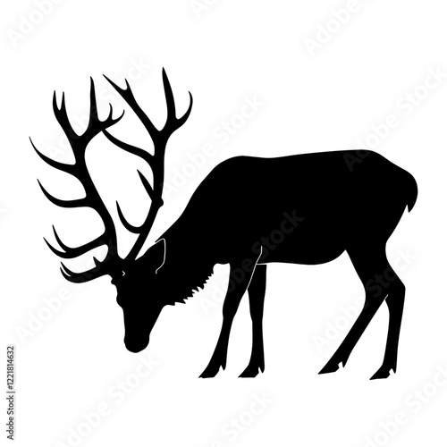Deer eating silhouette antlers deer illustration vector