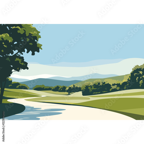 Nature illustration landscape fields vector