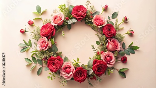 Wallpaper Mural Circular arrangement of pink and red roses with greenery Torontodigital.ca