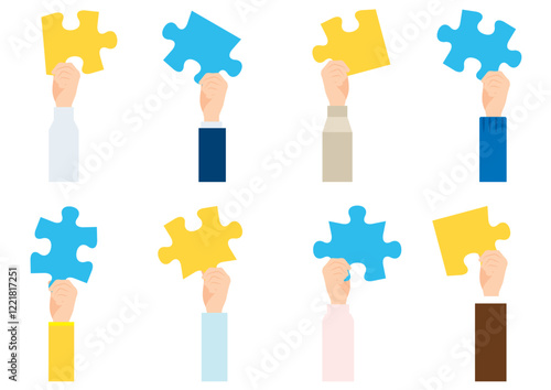 パズルを持った手のイラストセット