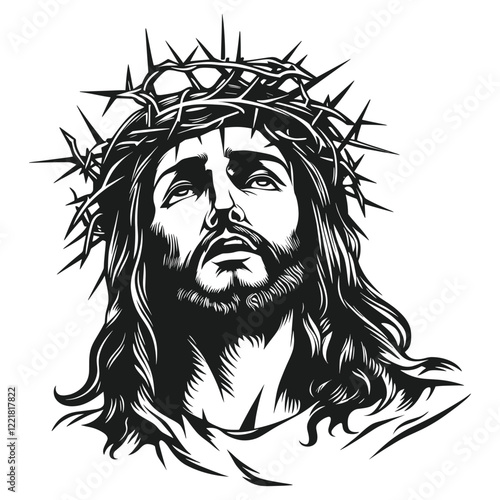 Jesus wearing a crown of thorns art illustration jesus vector