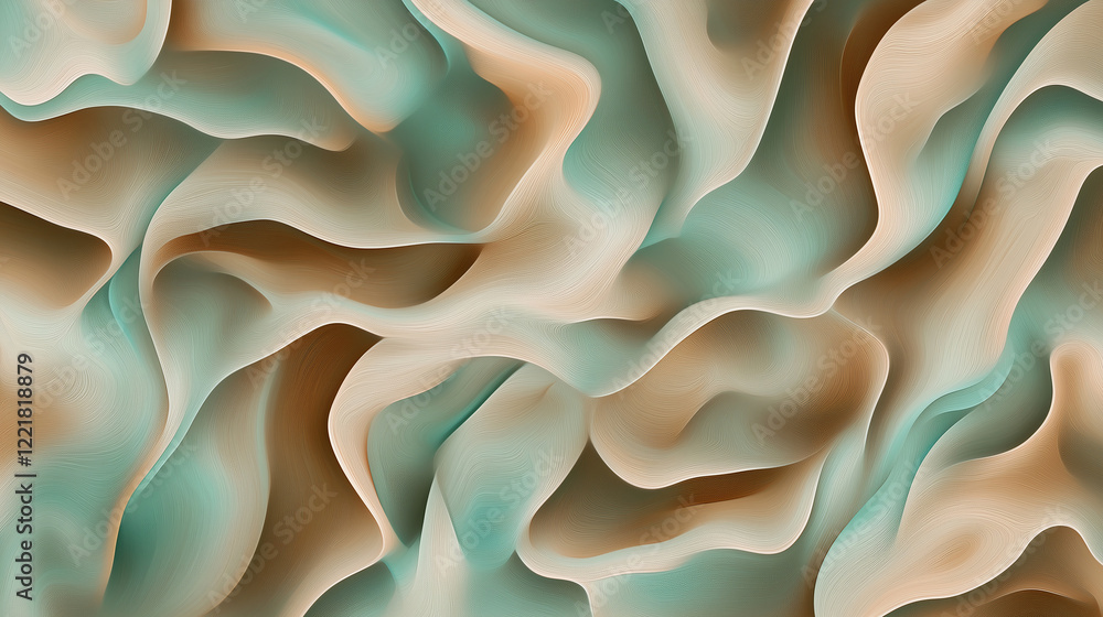 Fototapeta premium Abstract Wavy Background with Teal, Beige, and Brown Tones