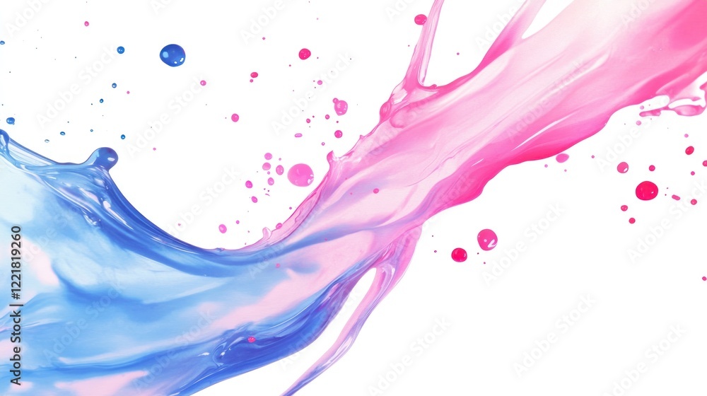 Fototapeta premium Abstract pink and blue paint splashes and splatters isolated on white background.
