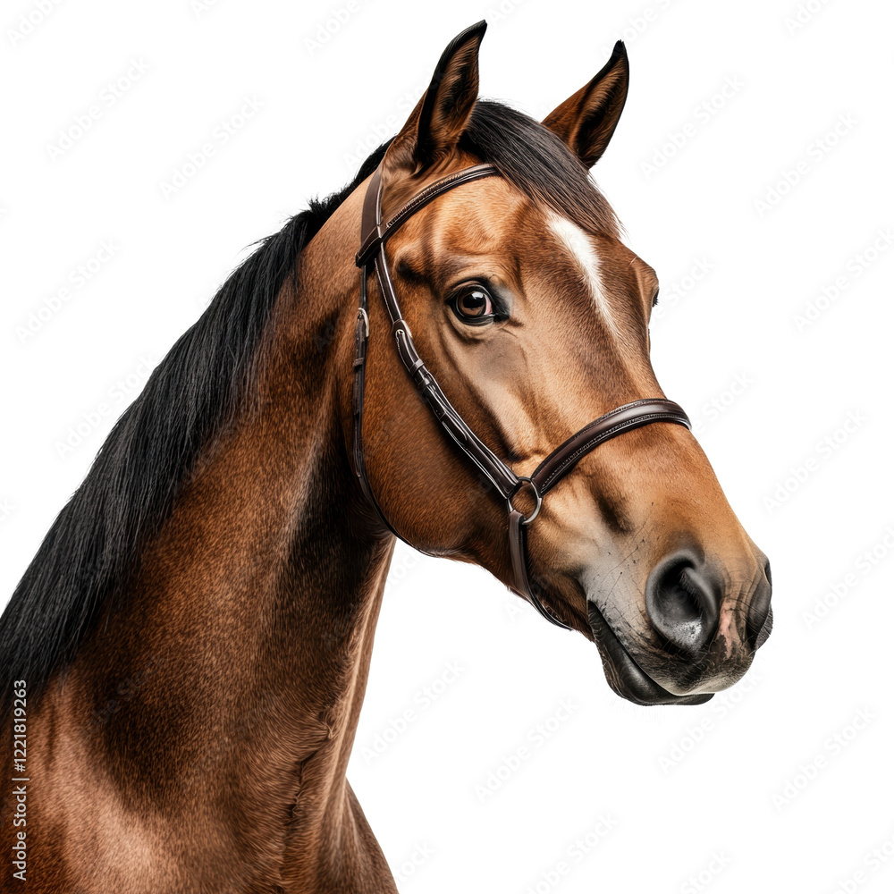 Majestic brown horse portrait with bridle Majestic brown horse portrait with bridle