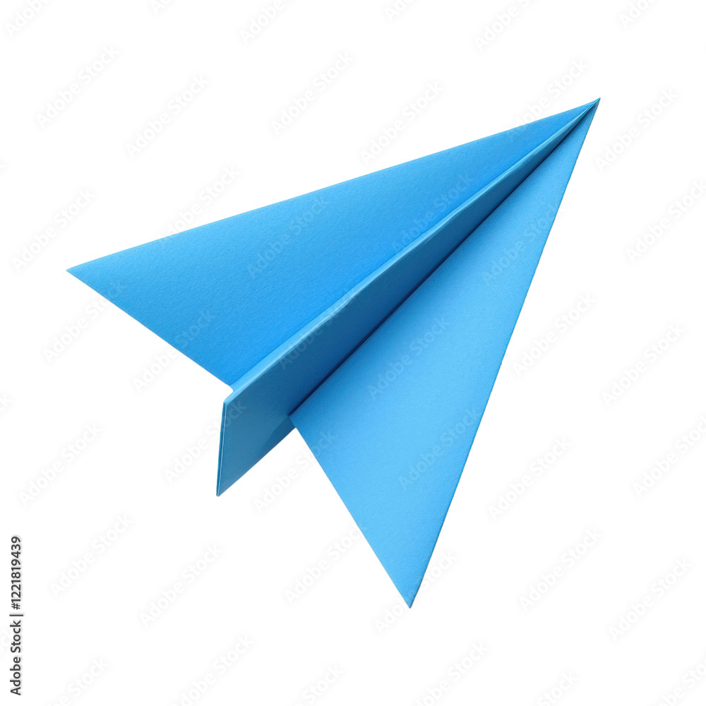Blue paper airplane soaring through the air Blue paper airplane soaring through the air