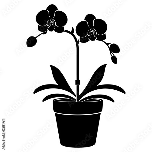 Potted plant with orchid silhouette flower potted vector