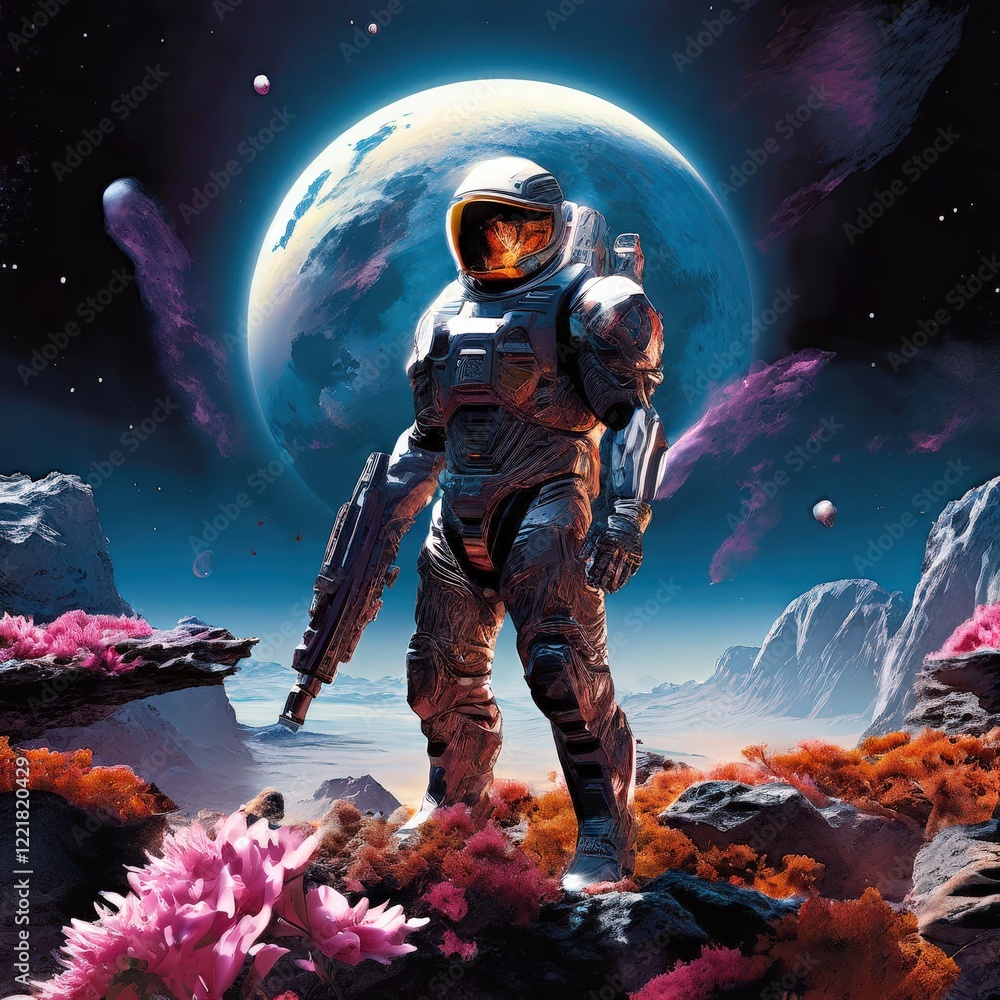Fototapeta premium the AI Image Generator, Astronaut Exploring an Alien Landscape with Stunning