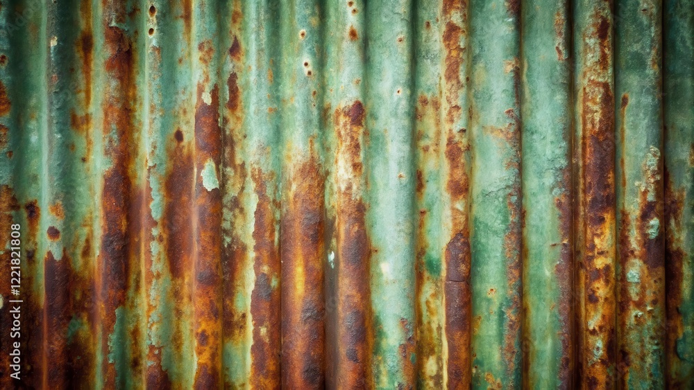 Rustic Corrugated Metal Sheet with Oxidized Green and Brown Patina Rustic Corrugated Metal Sheet with Oxidized Green and Brown Patina