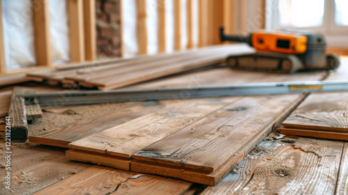 Wooden floorboards being replaced with eco friendly materials in renovation project