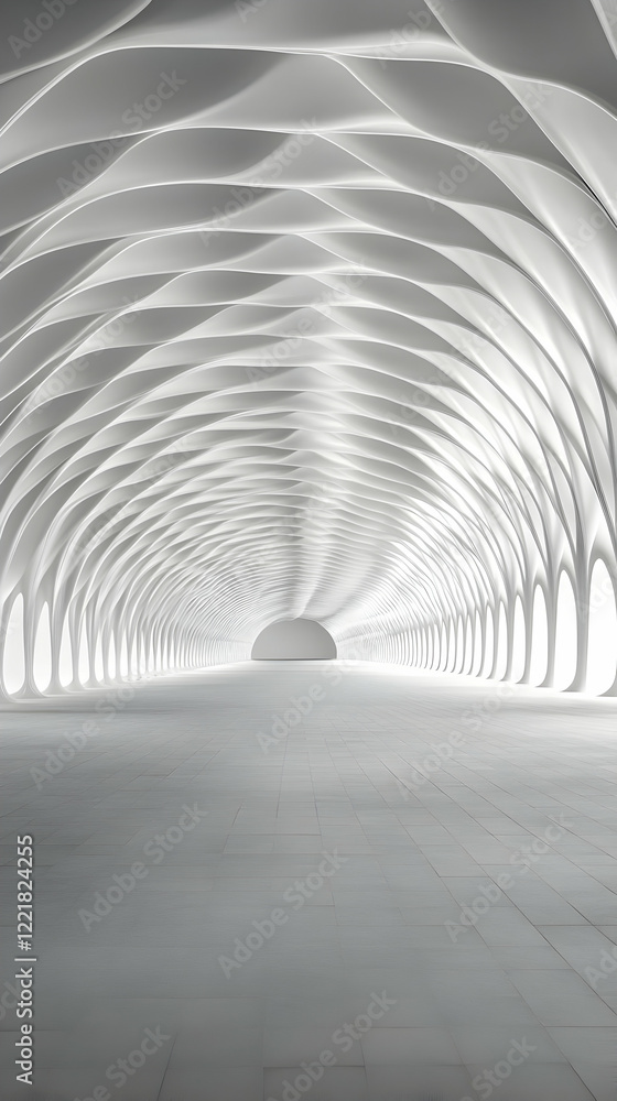 Naklejka premium White futuristic tunnel, abstract background