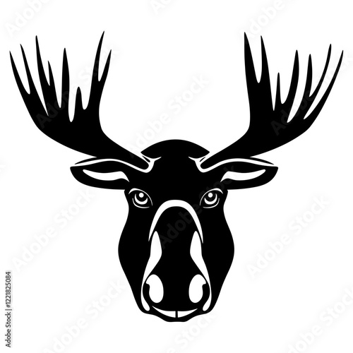 Angry moose face linear illustration wildlife animal vector