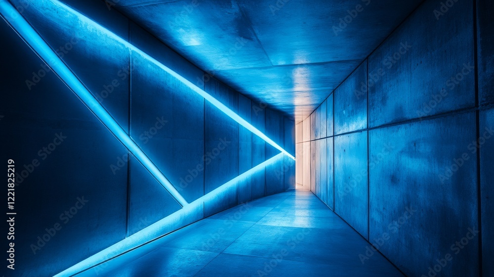 Obraz premium Blue Neon Lights Illuminate Modern Concrete Corridor