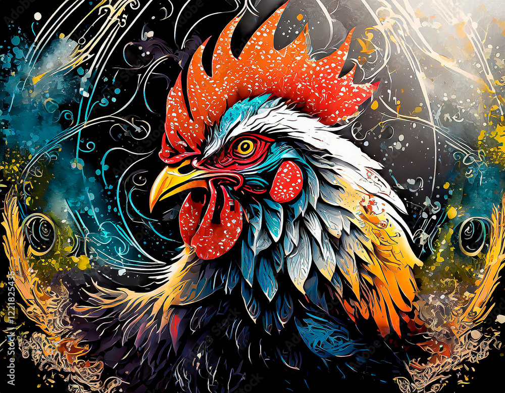 Fototapeta premium fantastic and artistic representation of rooster head logo, full of details, realistic hd - generated by ai