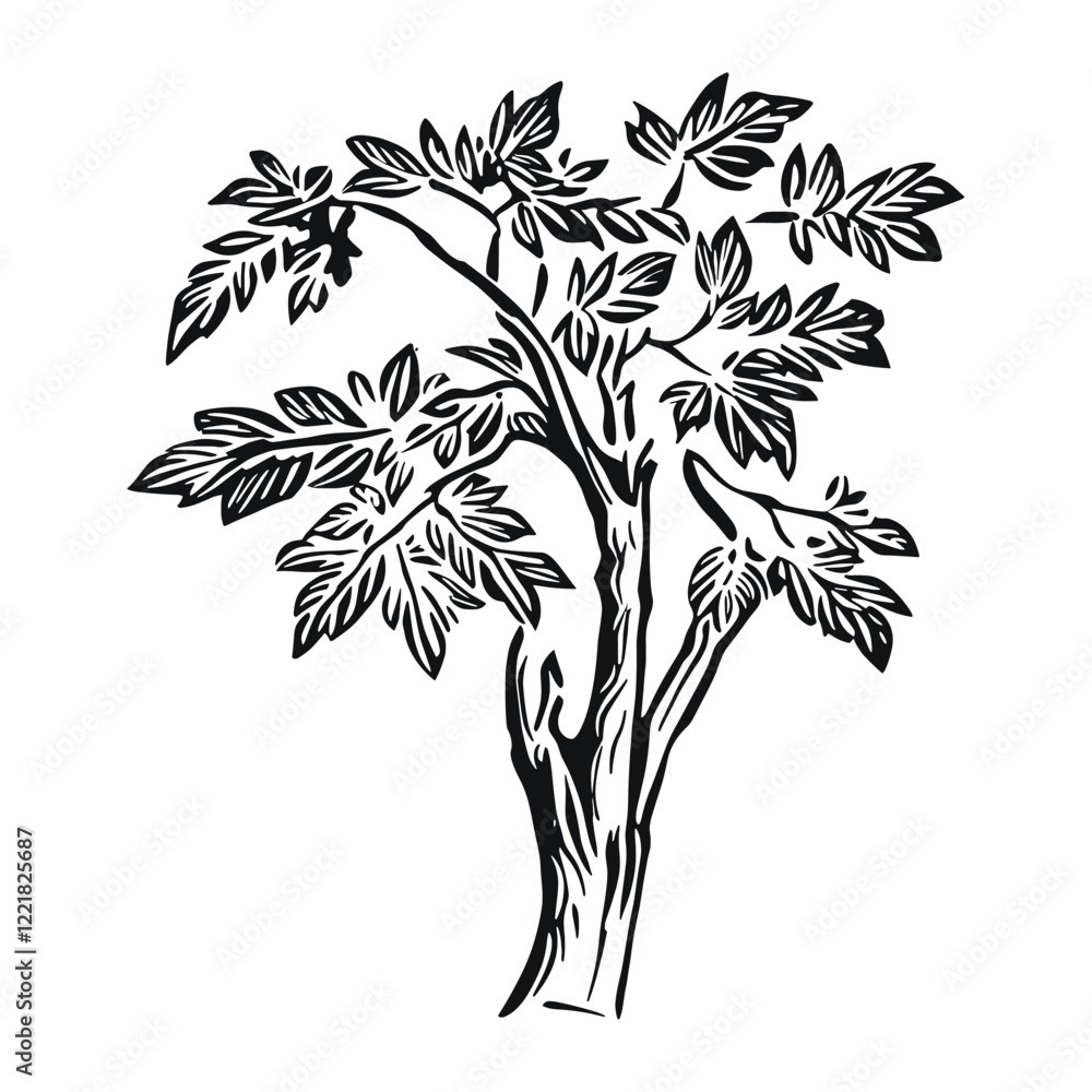 Maple tree art drawing white vector Maple tree art drawing white vector