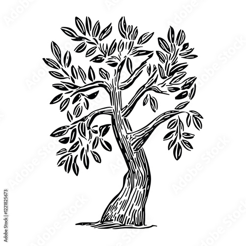 Olive tree drawing art white vector