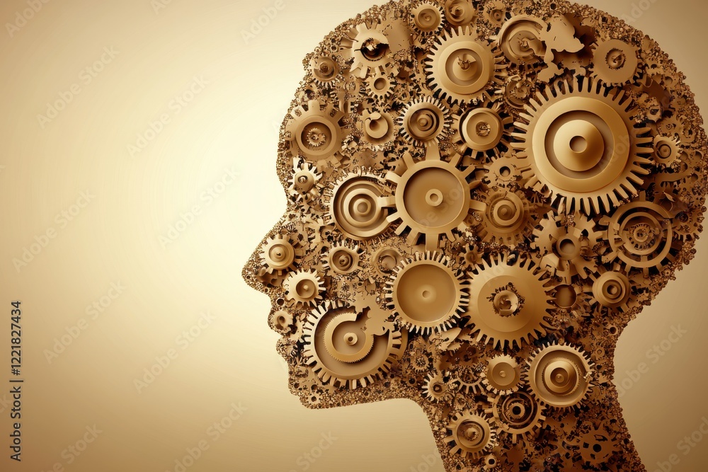 Obraz premium Human Profile with Gears and Cogs Concept