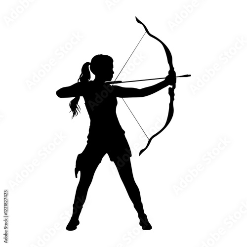 Woman archery player silhouette illustration sports vector