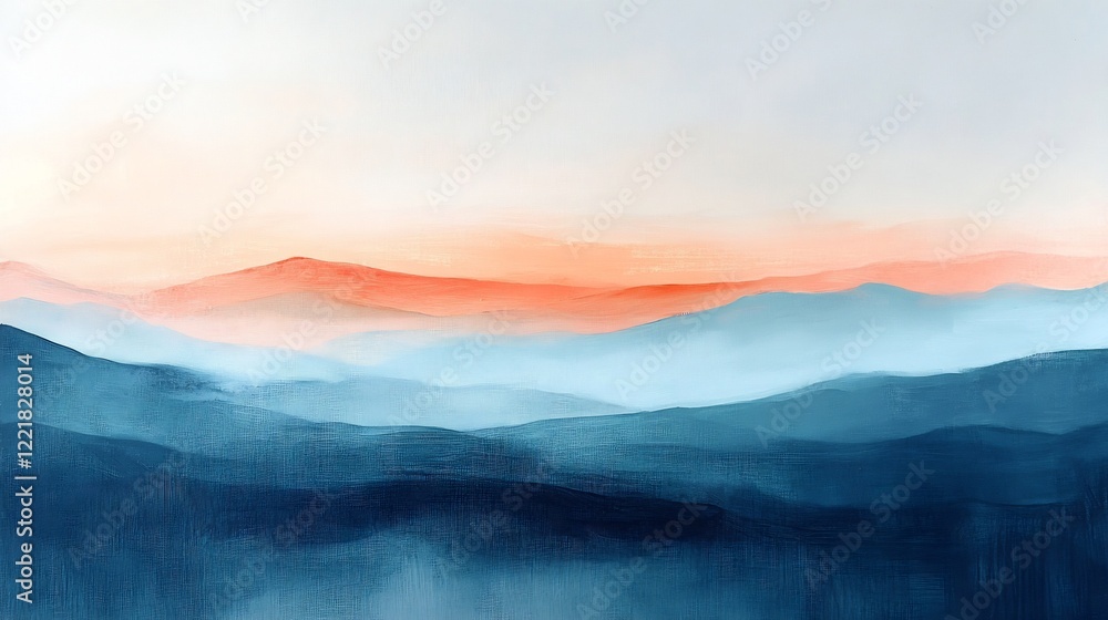 Obraz premium Serene Blue Mountains Sunset Soft Light. AI Generated