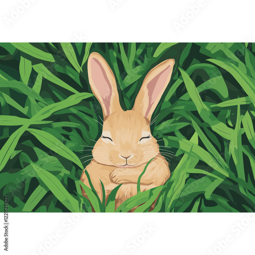 Grass field with rabbit illustration sleeping bunny vector