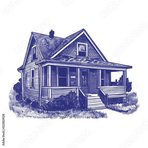 Vintage Bungalow architecture building drawing vector
