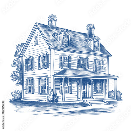 Hand drawn a Colonial house drawing architecture illustration vector