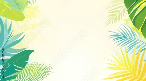 Tropical Leaves Frame Soft Pastel Colors Background