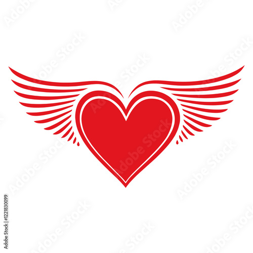 The heart has wings symbol design red vector