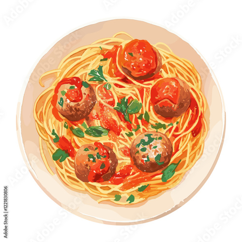 Spaghetti and meatballs pasta delicious italian vector