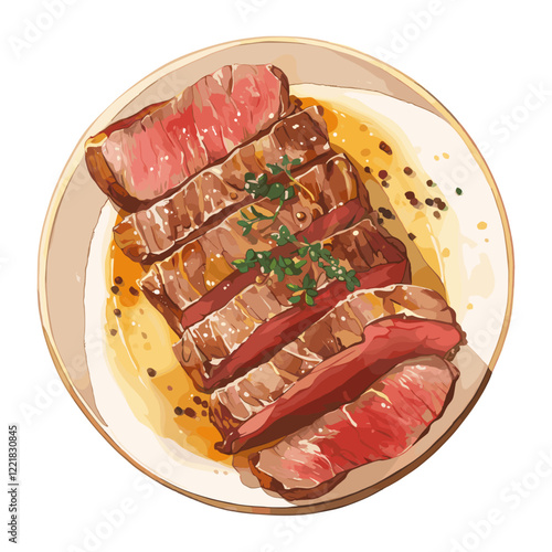 Steak watercolor plate style vector