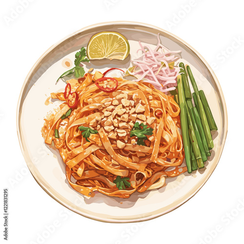 Pad Thai on plate noodles dish food vector