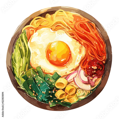 Bibimbap watercolor bibimbap noodles vector