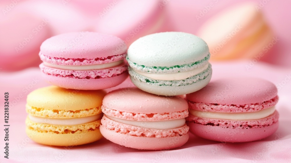 Colorful macarons arranged on a soft pink background Colorful macarons arranged on a soft pink background