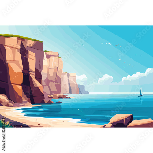 Seascape cliffs illustration landscape vector