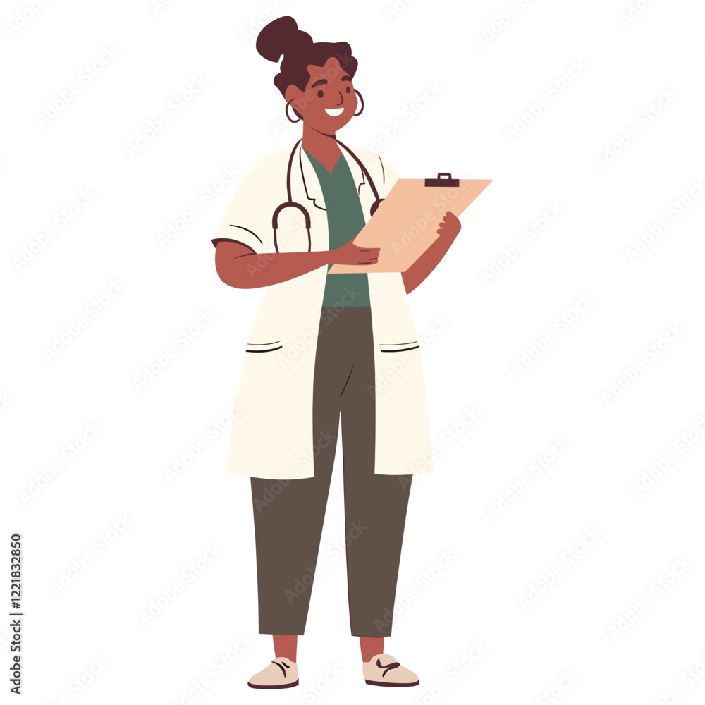 Woman doctor holding clipboard illustration smiling face vector Woman doctor holding clipboard illustration smiling face vector