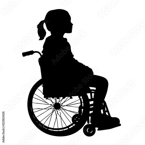 Kid girl in wheelchair silhouette illustration healthcare vector