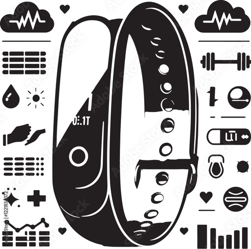 Fitness Tracker Silhouette line art vector illustration on white background