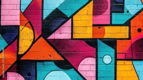 Obraz na płótnie Colorful geometric abstract graffiti art on brick wall. w salonie