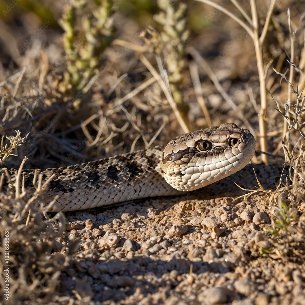 Western Diamondback Rattlesnake Camouflaged in Desert Underbrush Western Diamondback Rattlesnake Camouflaged in Desert Underbrush