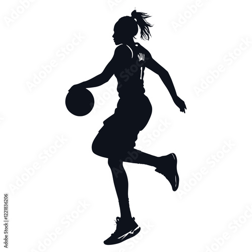 Silhouette of female basketball player sports black white vector